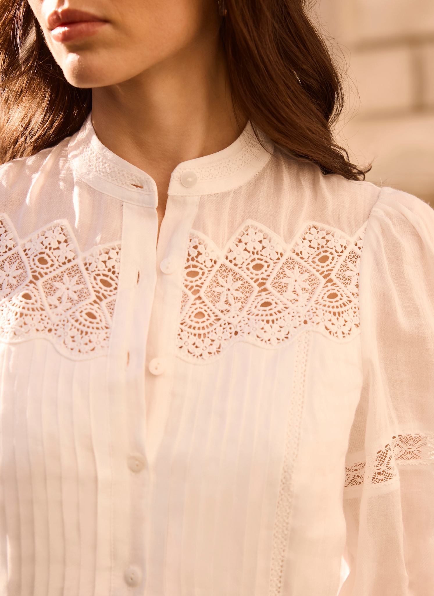 White Lace Detail Ramie Midi Dress