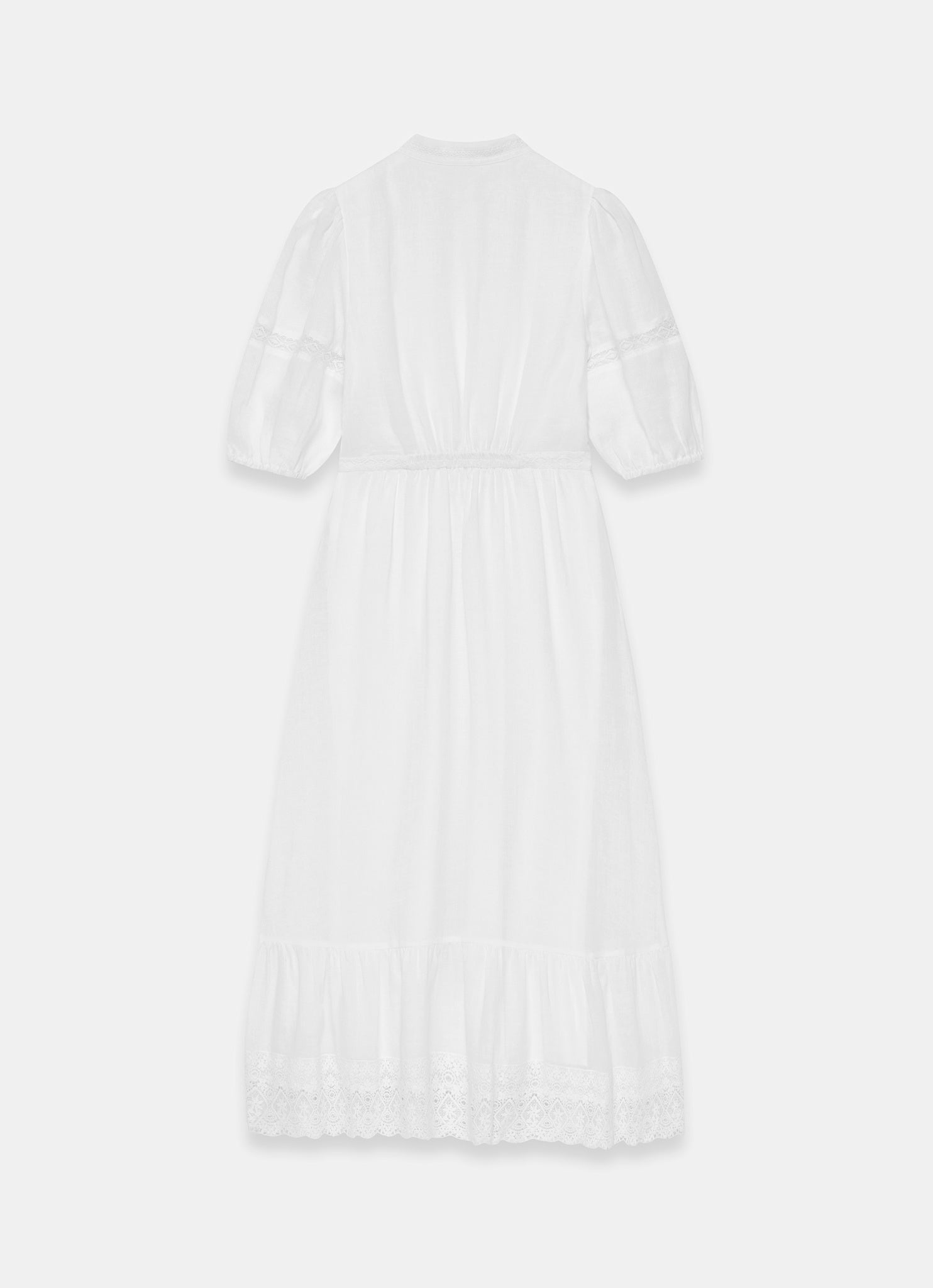 White Lace Detail Ramie Midi Dress