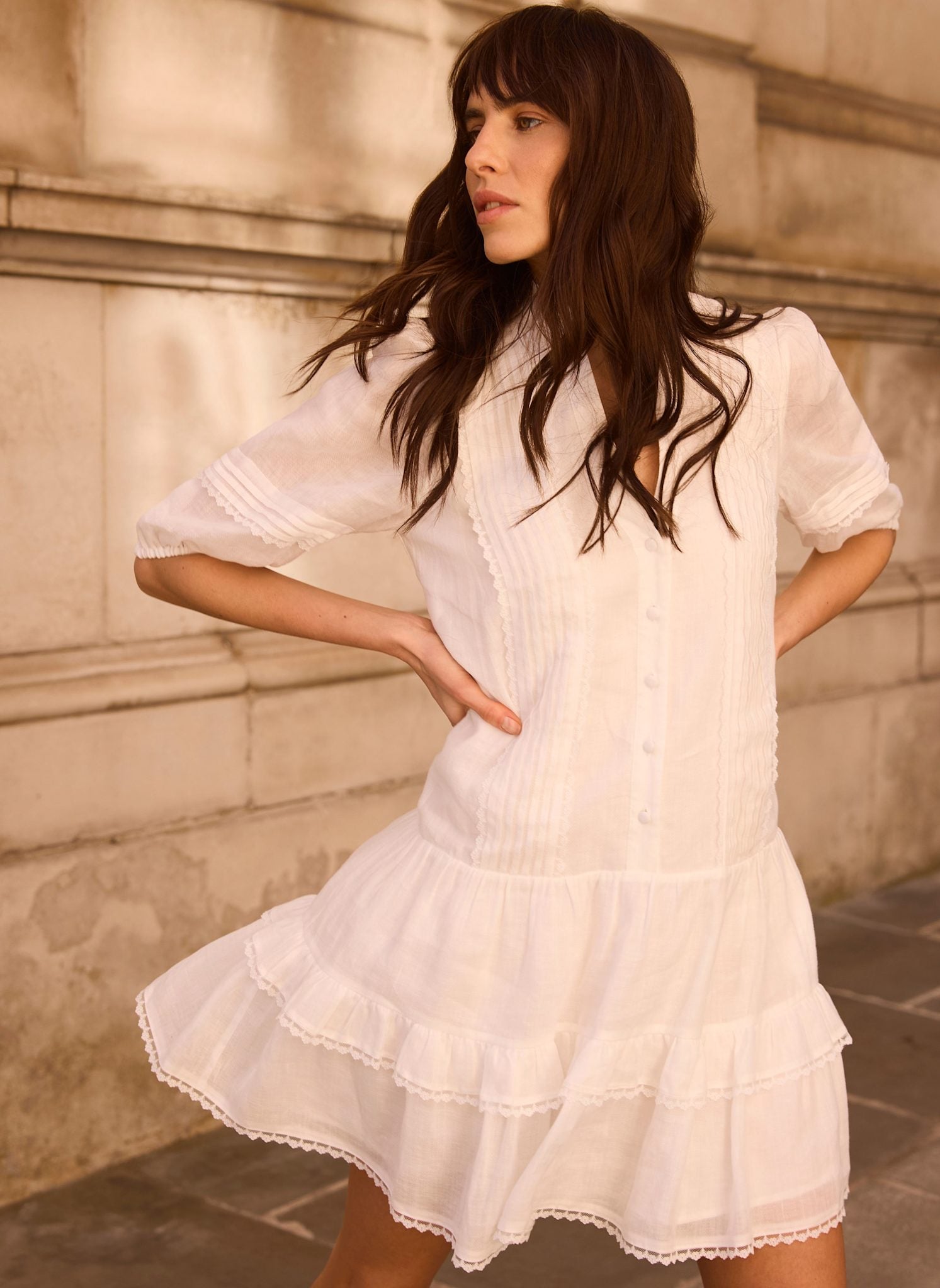 White Ramie Mini Dress