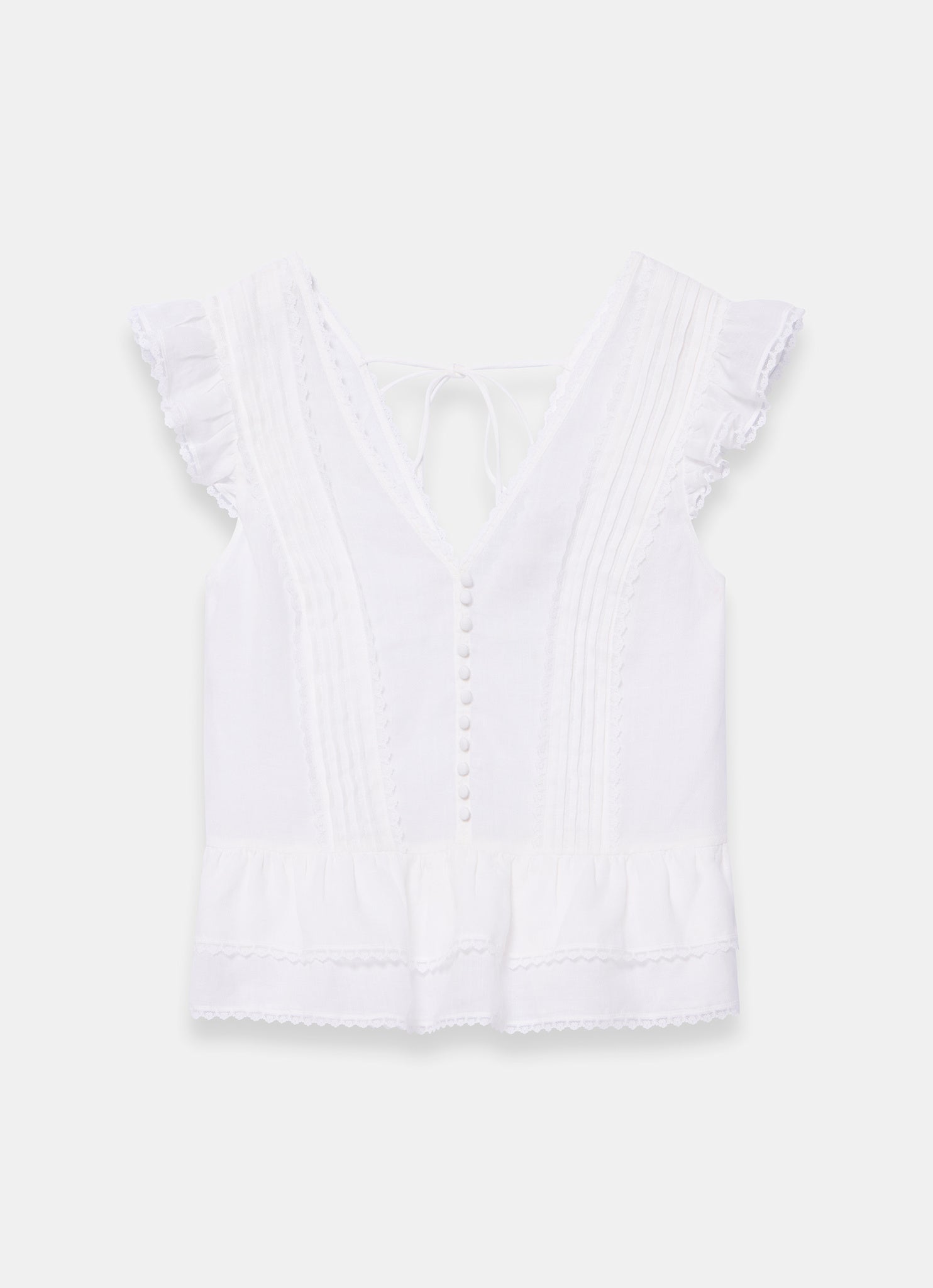 White Ramie Ruffle Detail Blouse