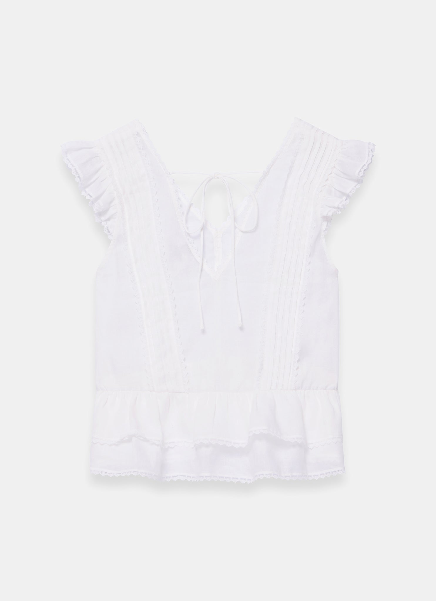 White Ramie Ruffle Detail Blouse