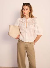 White Ramie Lace Detail Blouse