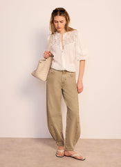 White Ramie Lace Detail Blouse
