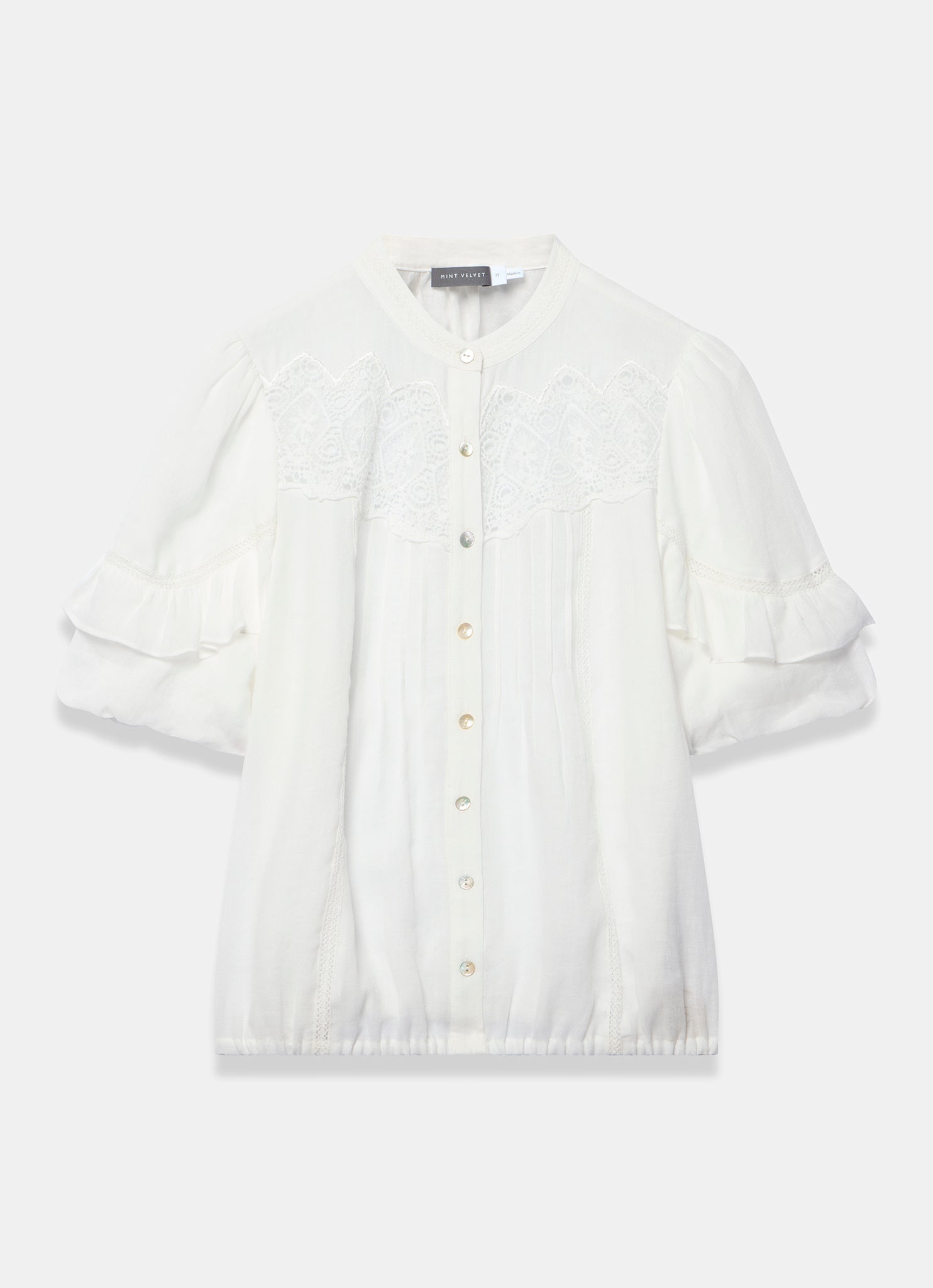 White Ramie Lace Detail Blouse