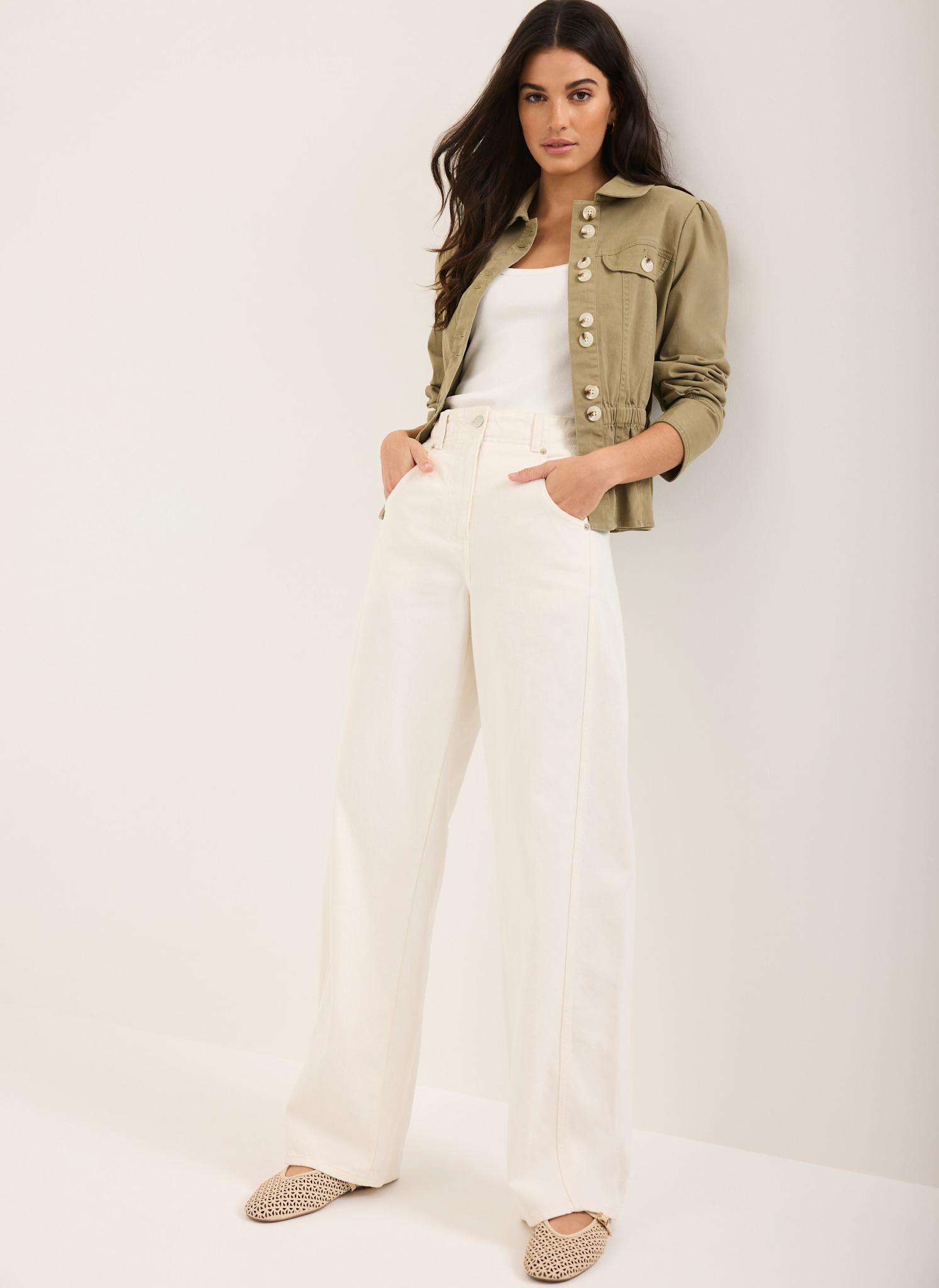 Cream Relaxed Wide Leg Jeans