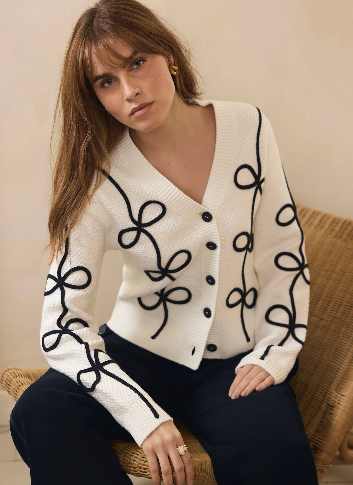 Neutral Bow Detail Cardigan