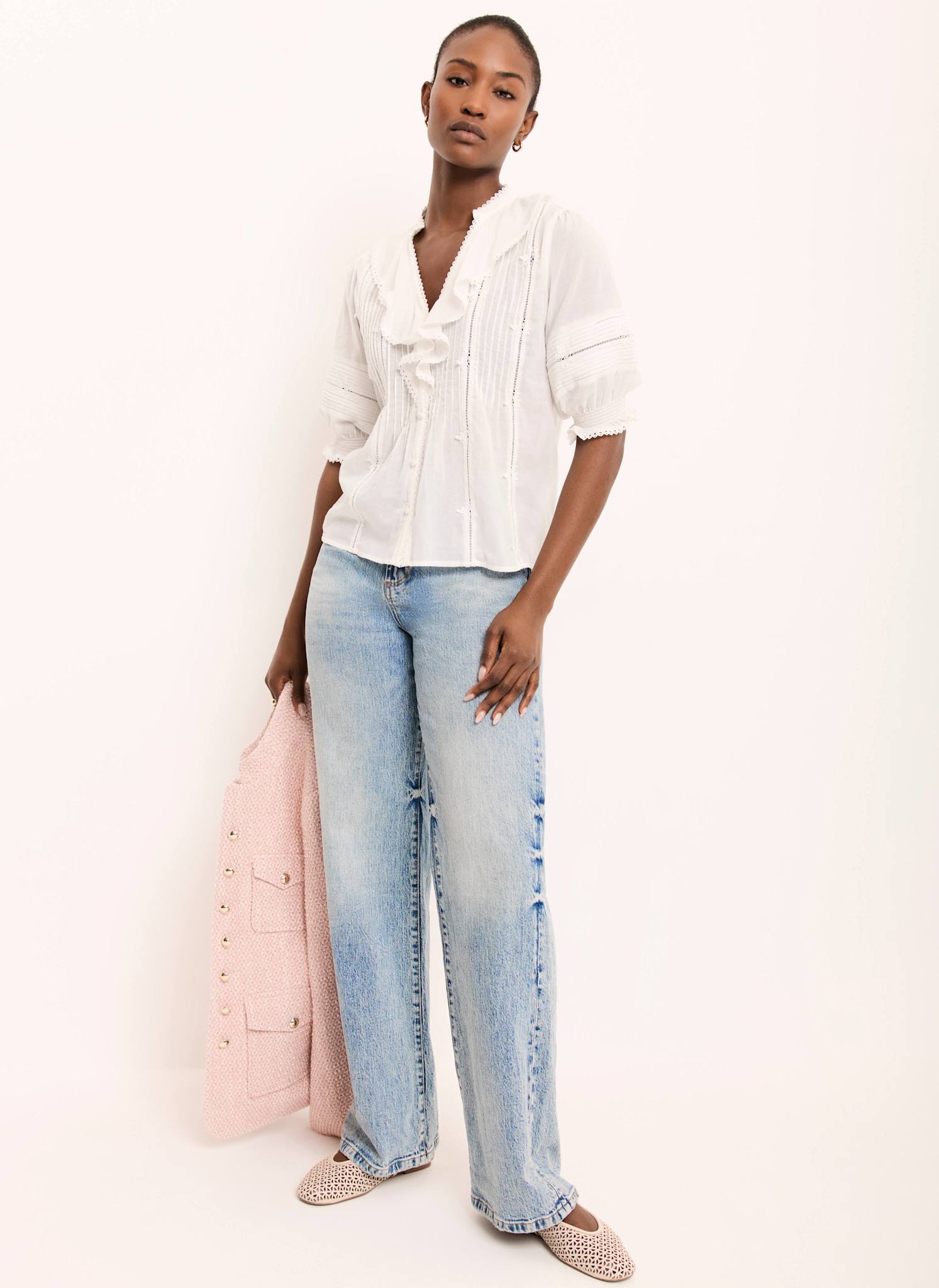 Cream Cotton Ruffle Blouse