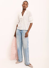 Cream Cotton Ruffle Blouse