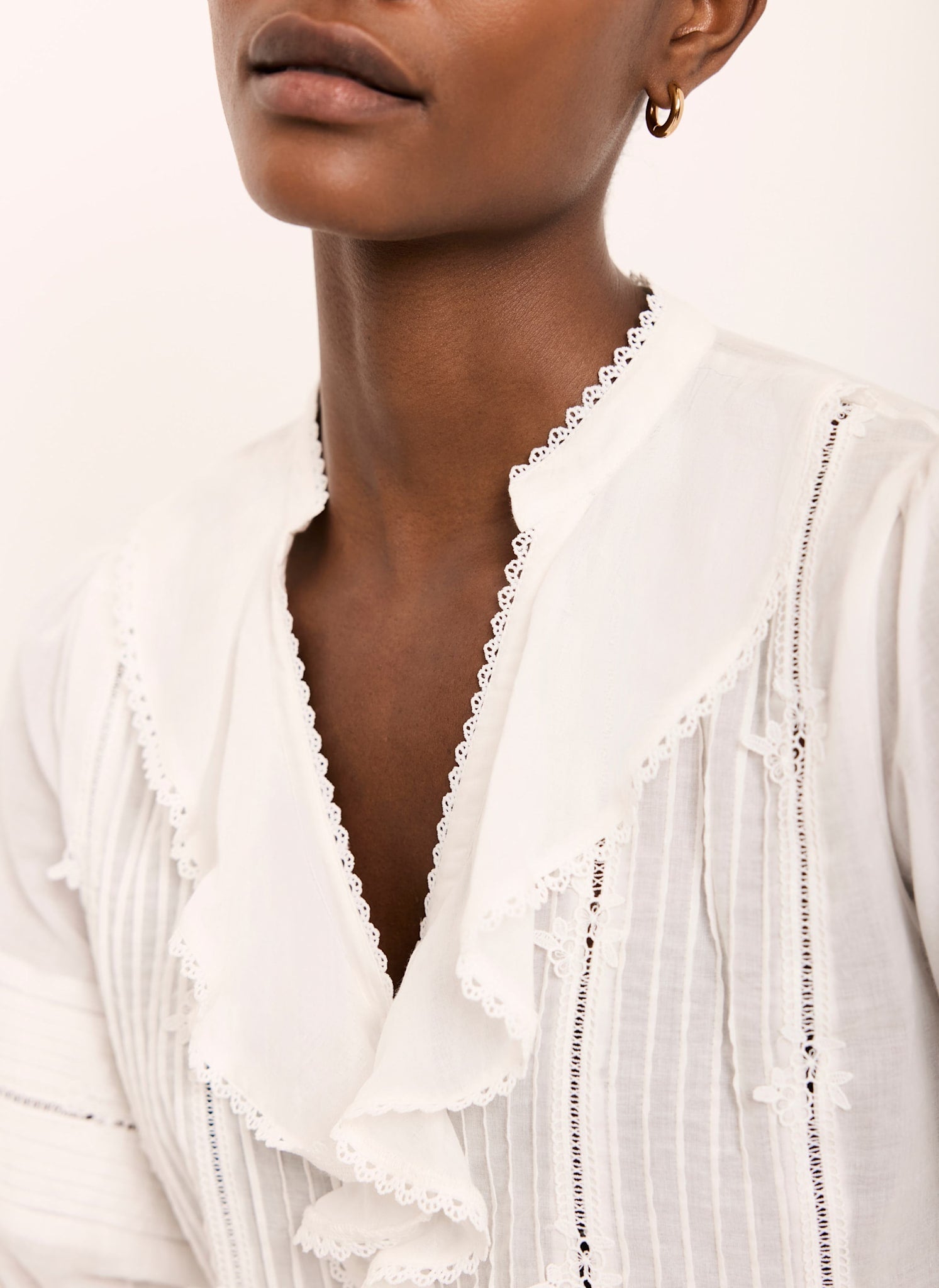 Cream Cotton Ruffle Blouse
