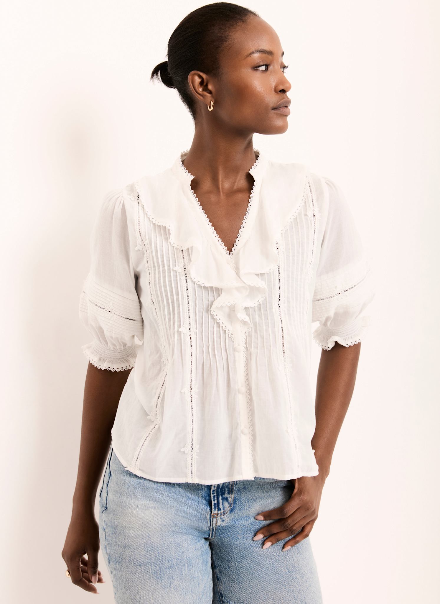 Cream Cotton Ruffle Blouse
