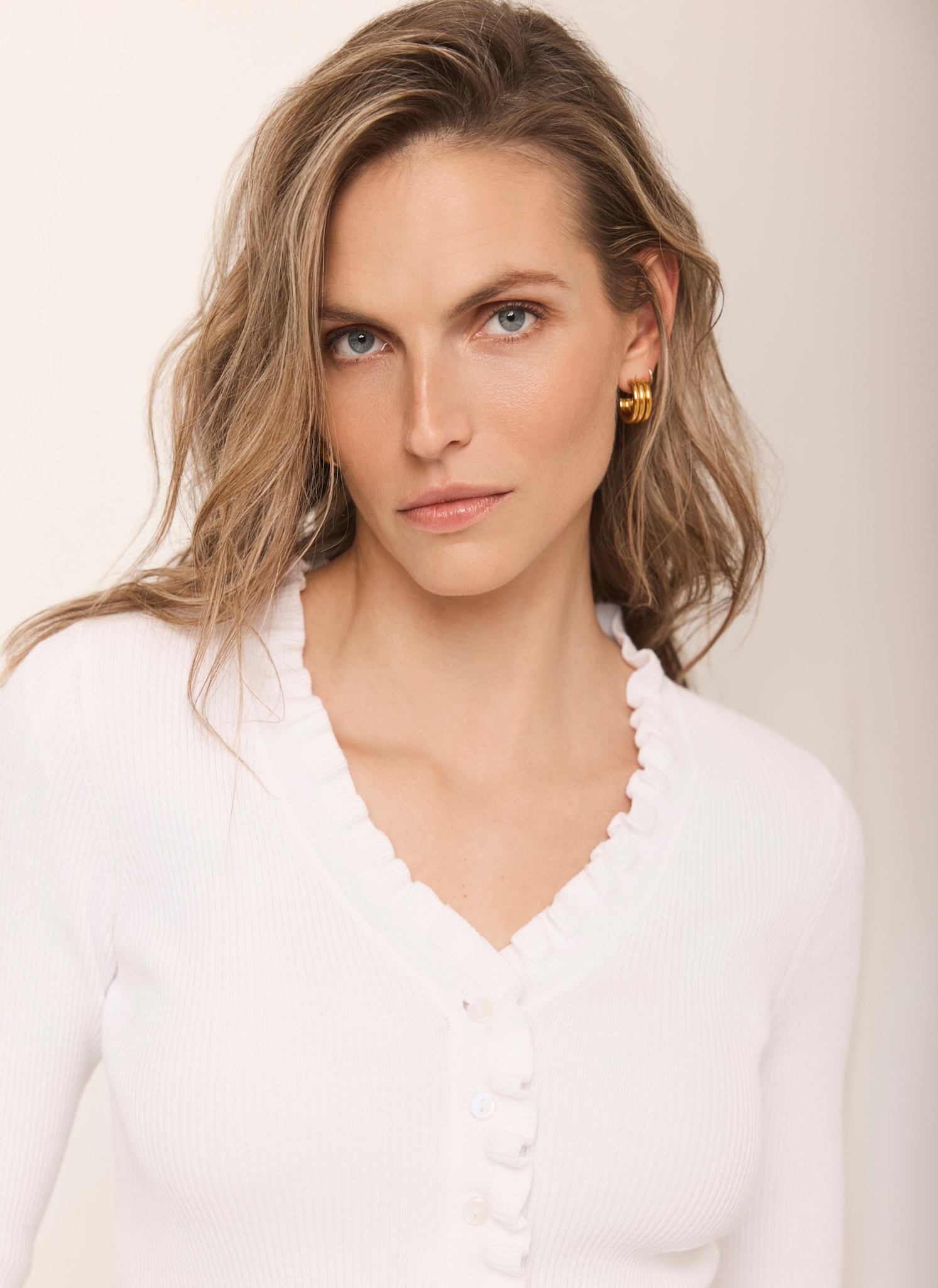 White Ruffle Detail Cardigan
