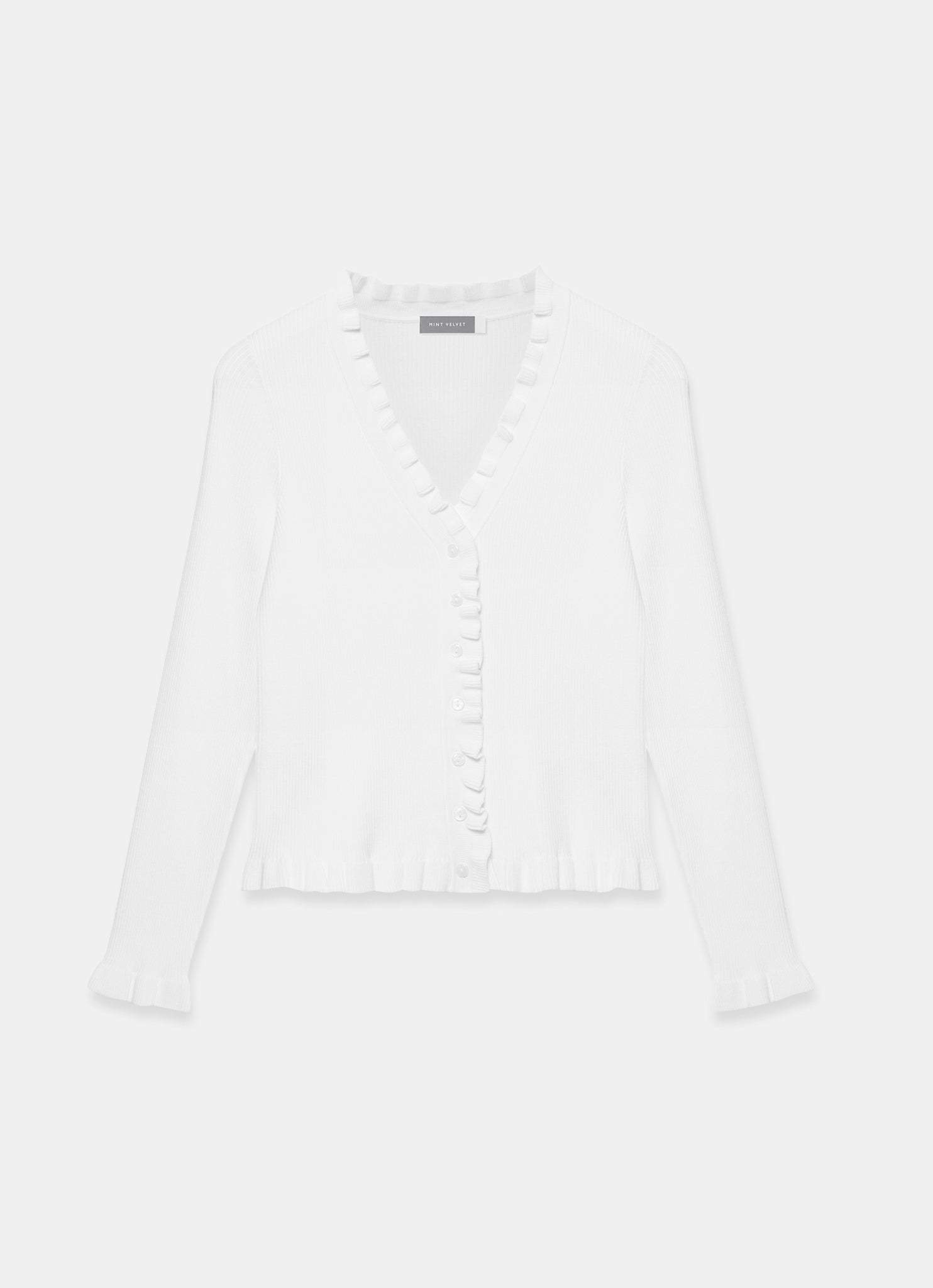 White Ruffle Detail Cardigan