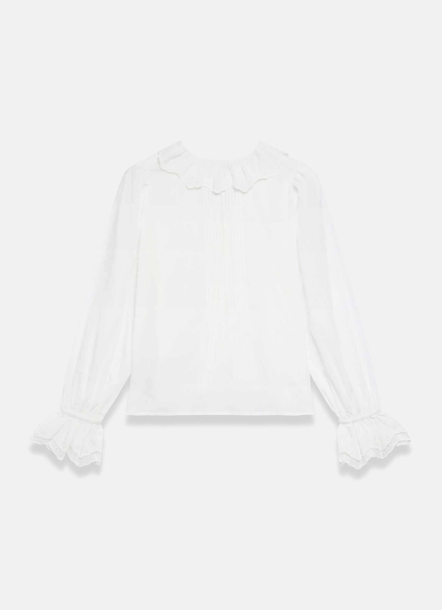 White Cotton Ruffle Trim Blouse
