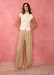 Cream Sleeveless Ruffle Knit Top