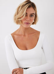 White Scoop Neck Long Sleeve Top