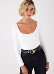 White Scoop Neck Long Sleeve Top