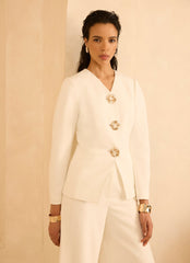 Cream Statement Button Sculpted Jacket