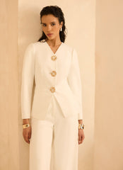 Cream Statement Button Sculpted Jacket