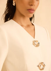 Cream Statement Button Sculpted Jacket