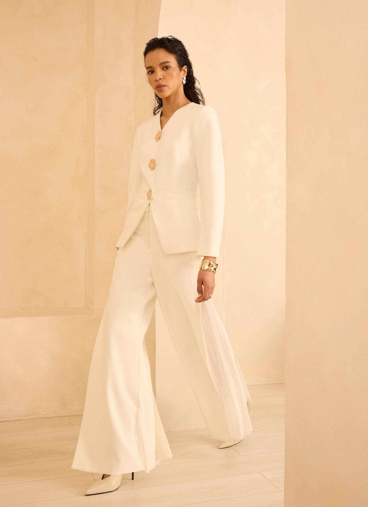 Cream Statement Button Sculpted Jacket