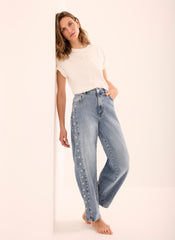 White Cotton Seam Detail T-shirt