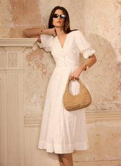 White Checked Midi Dress