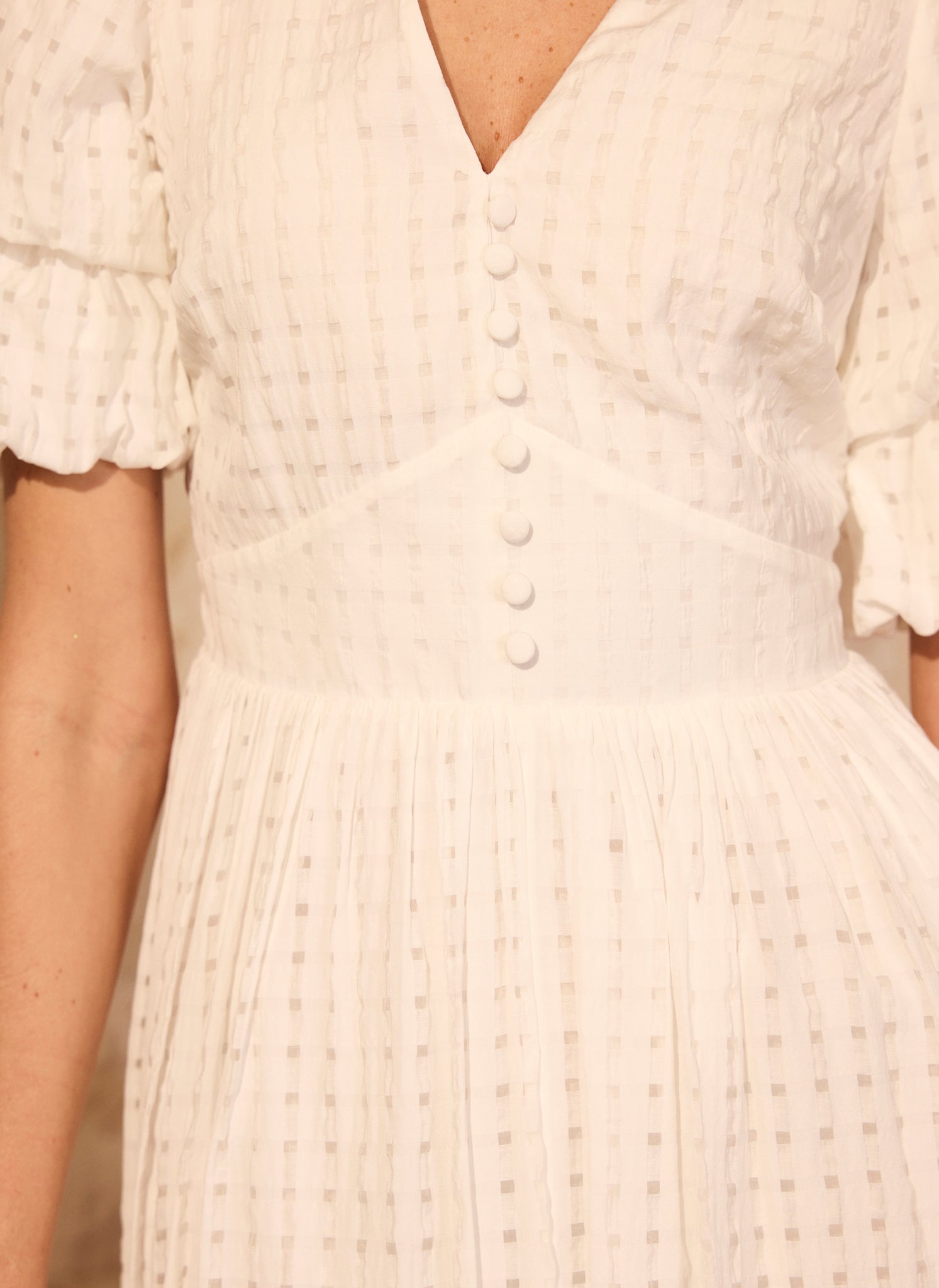 White Checked Midi Dress