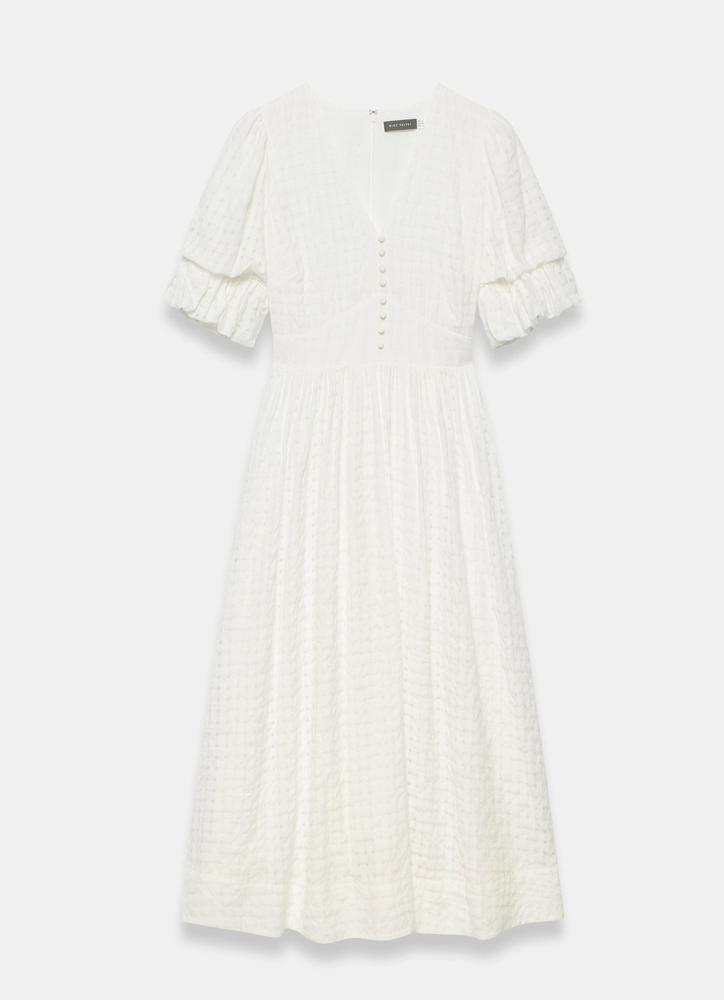 White Checked Midi Dress