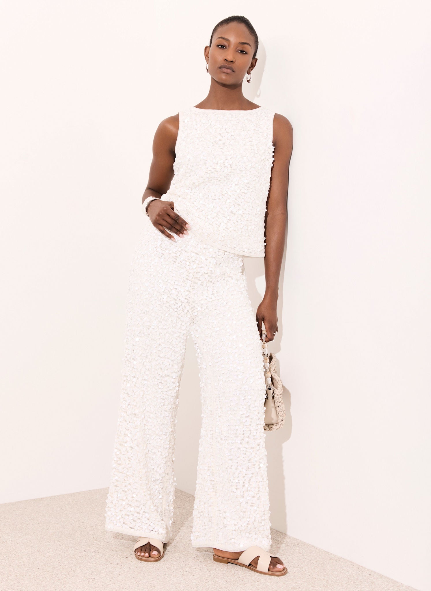 White Sequin Sleeveless Top
