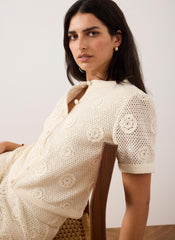 Neutral Cotton Sequin Floral Crochet Top