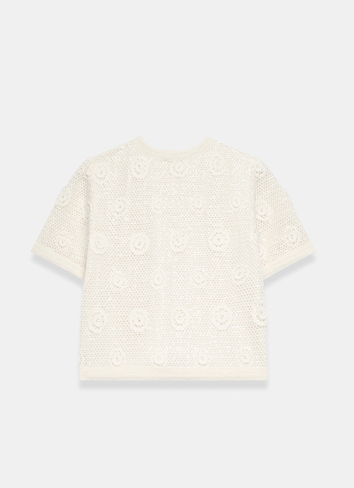 Neutral Cotton Sequin Floral Crochet Top