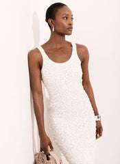 White Sequin Mesh Midi Dress