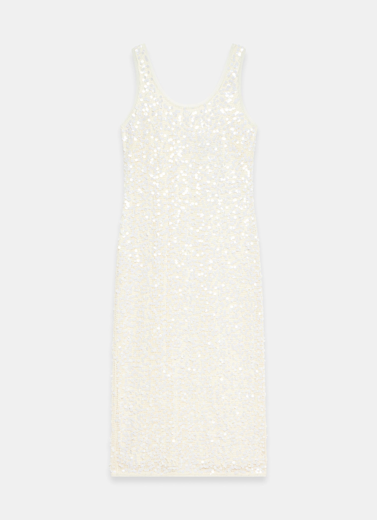 White Sequin Mesh Midi Dress
