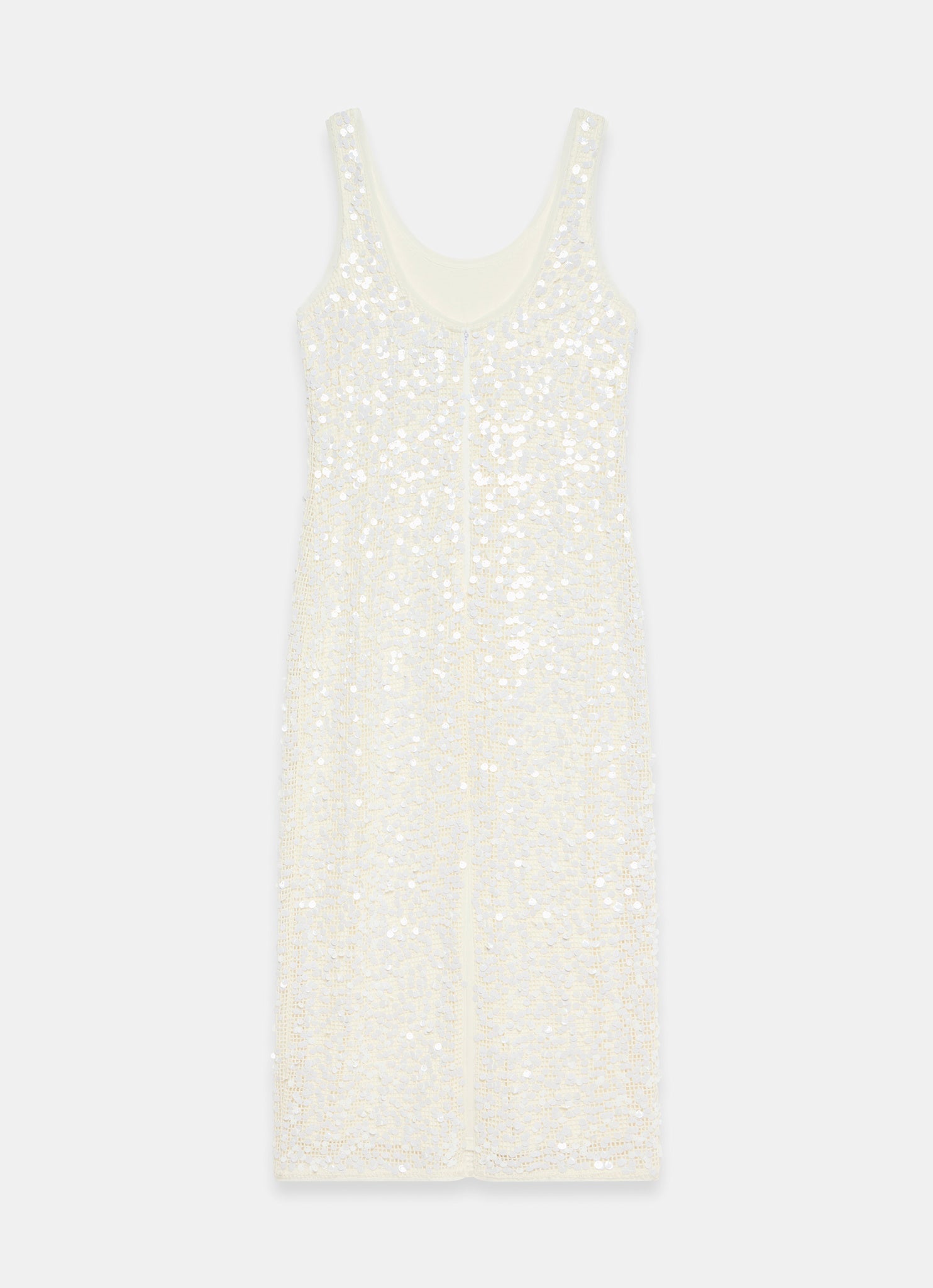 White Sequin Mesh Midi Dress