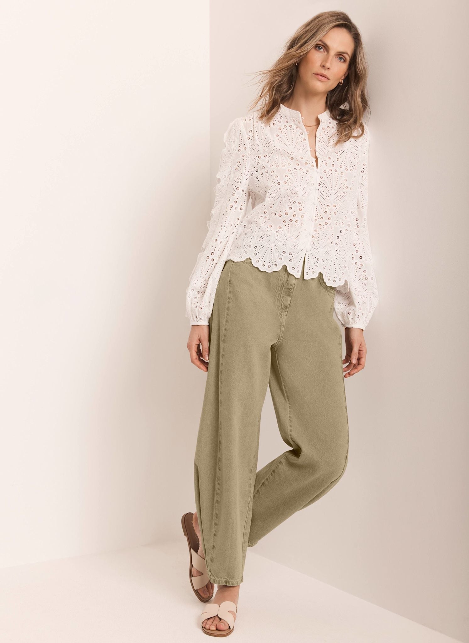 White Cotton Broderie Detail Blouse