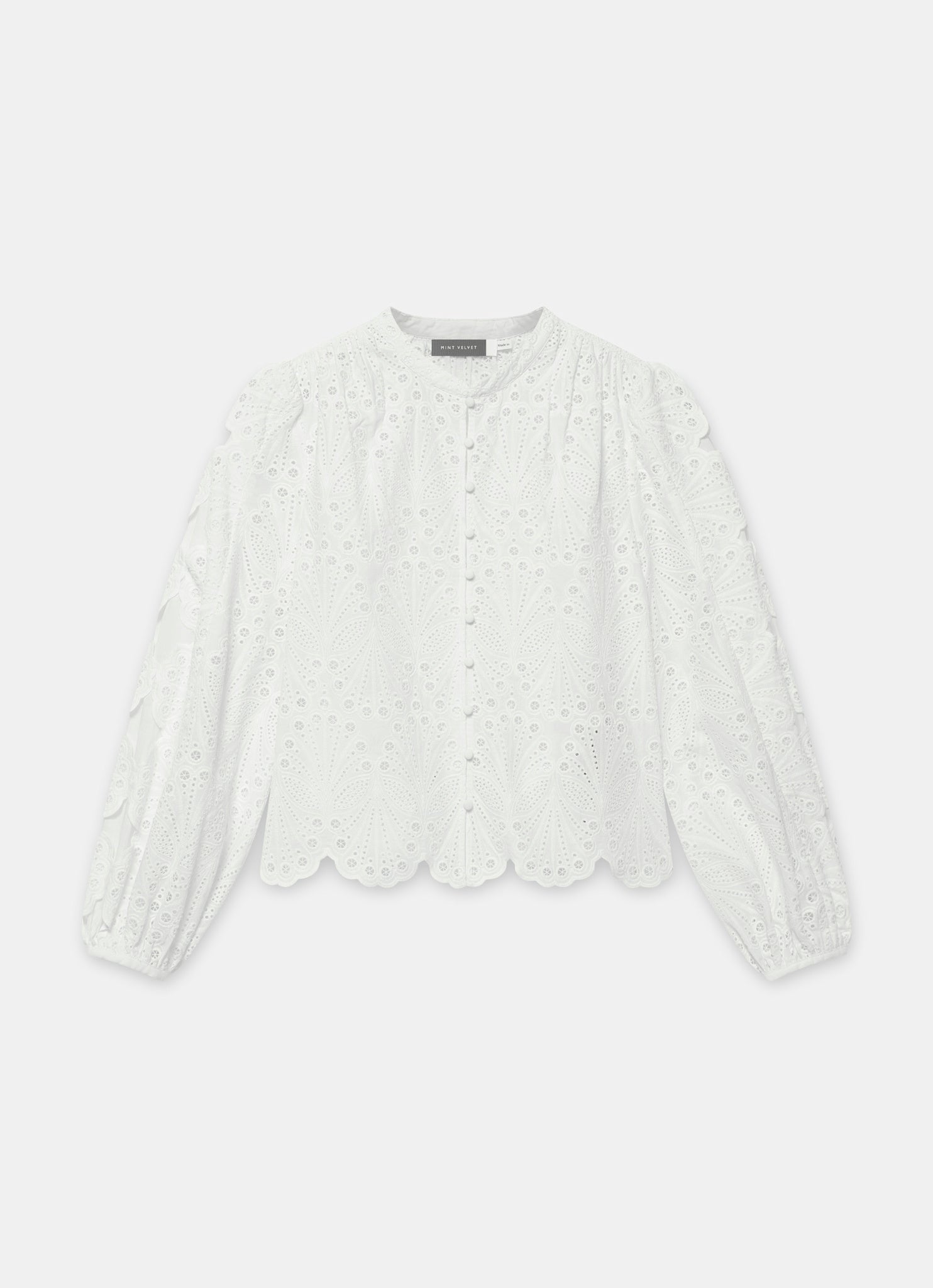 White Cotton Broderie Detail Blouse