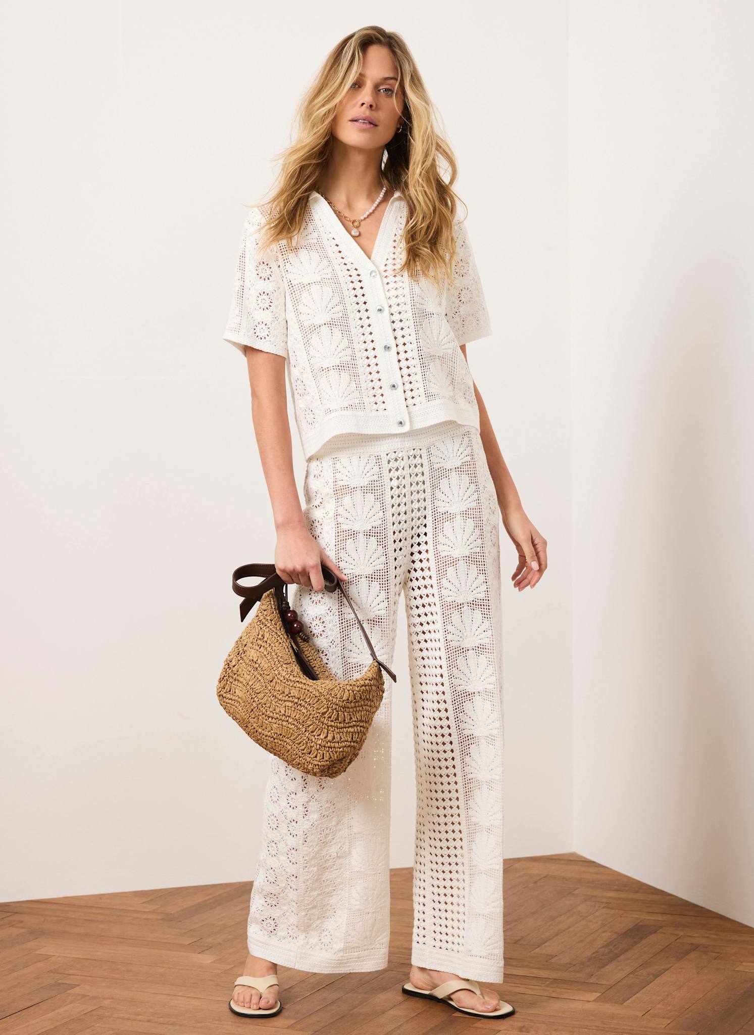 Cream Crochet Shell Shirt