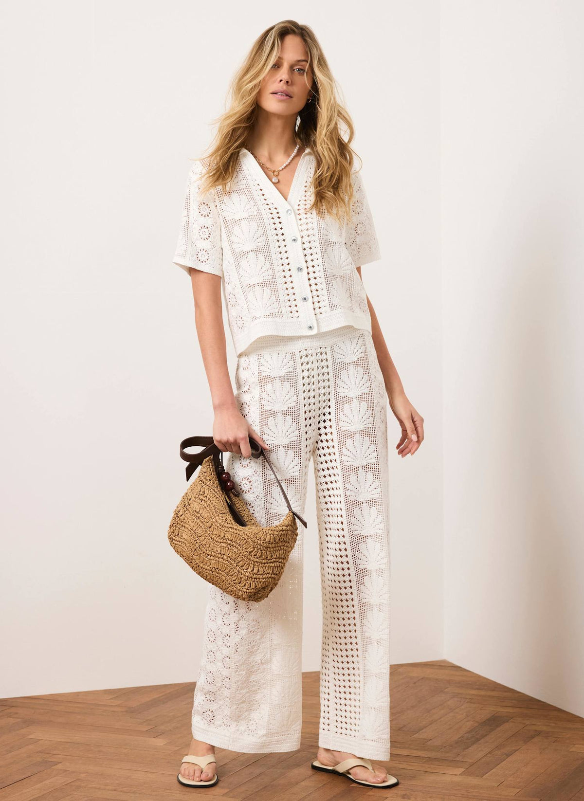 Cream Crochet Shell Trousers