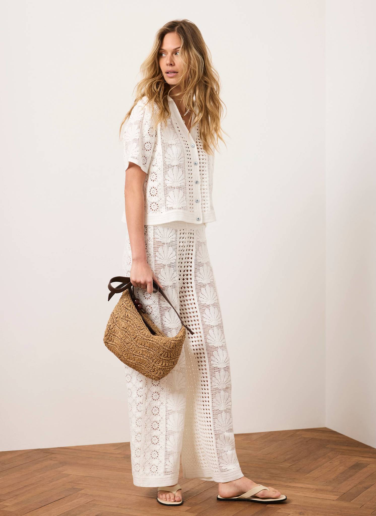 Cream Crochet Shell Trousers