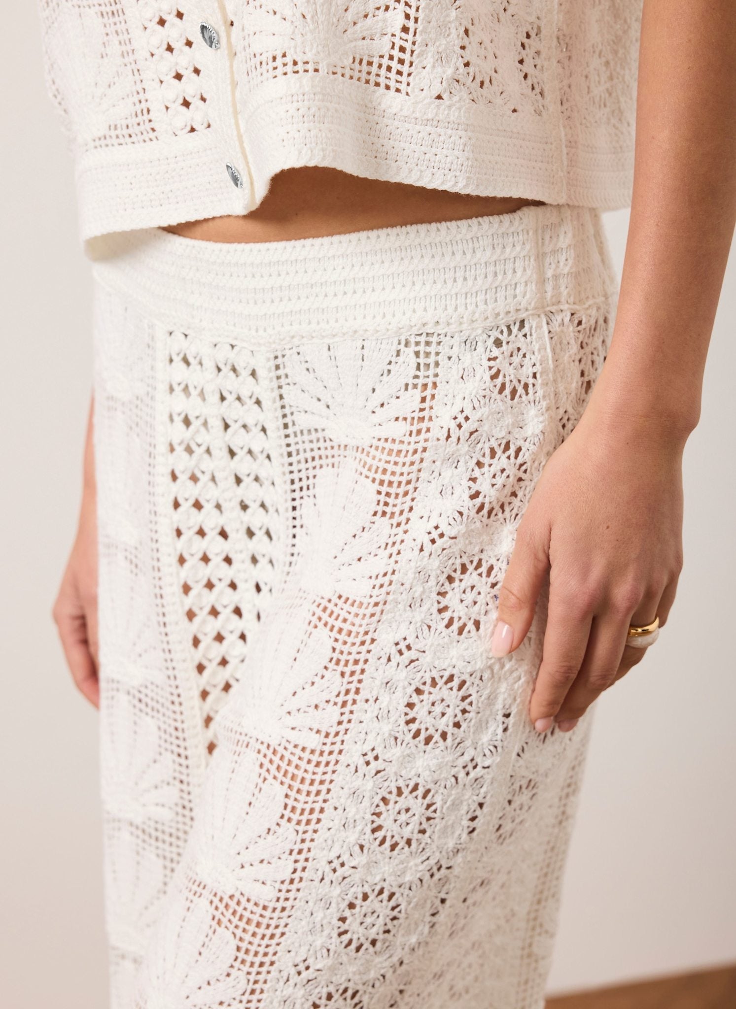 Cream Crochet Shell Trousers