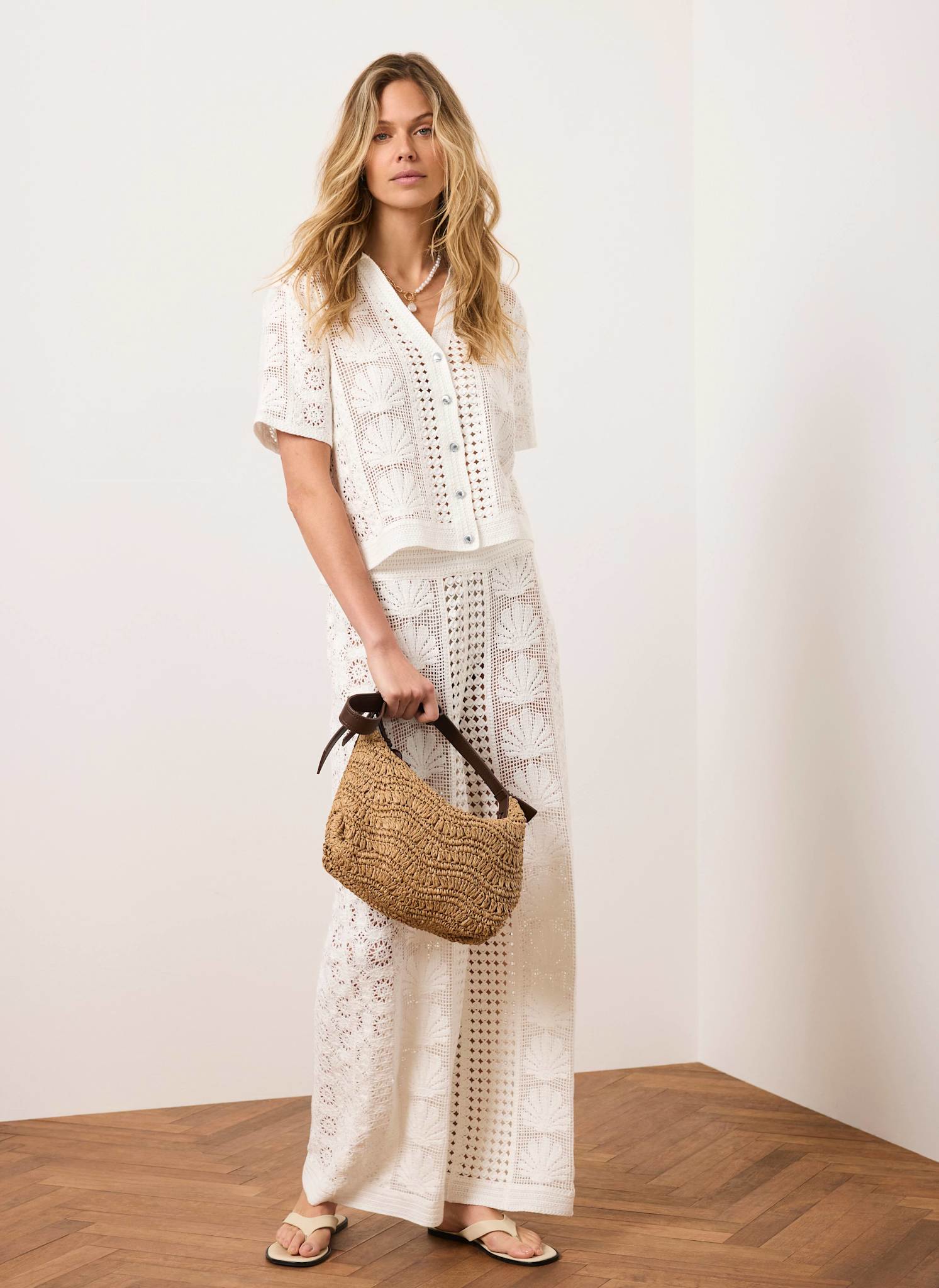 Cream Crochet Shell Trousers
