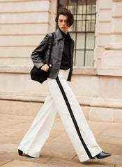 Cream Side Stripe Wide Jeans