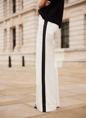 Cream Side Stripe Wide Jeans