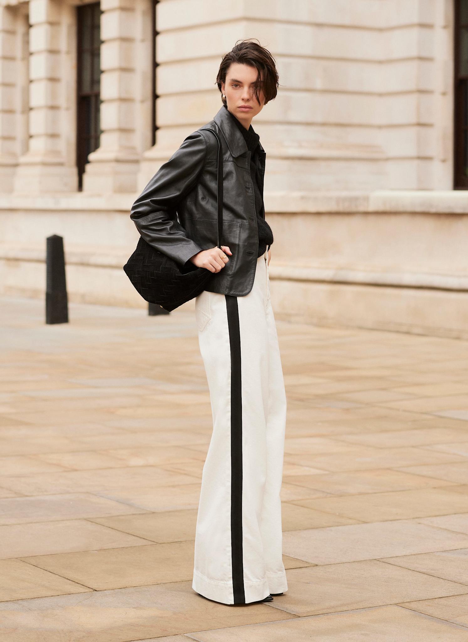 Cream Side Stripe Wide Jeans