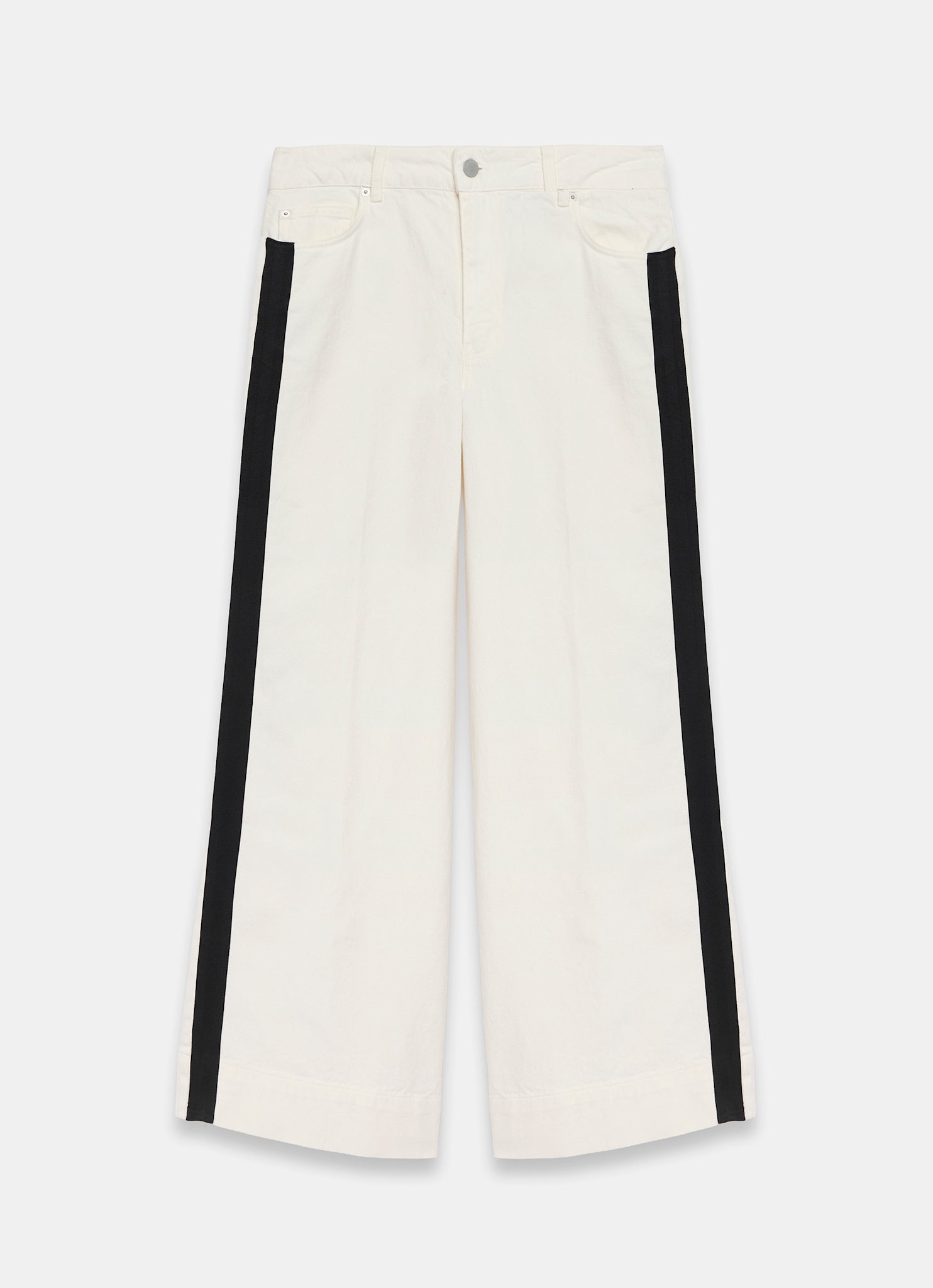 Cream Side Stripe Wide Jeans