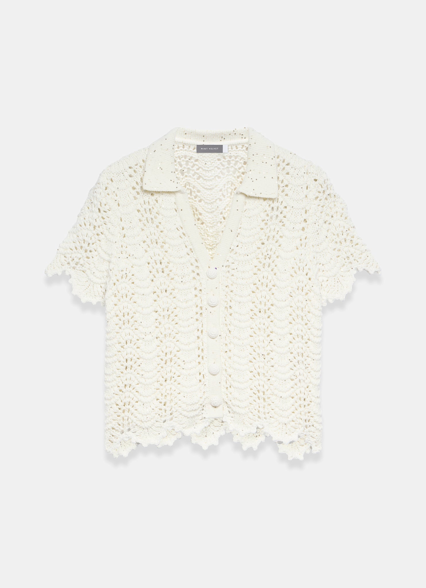 Cream Embellished Crochet Top