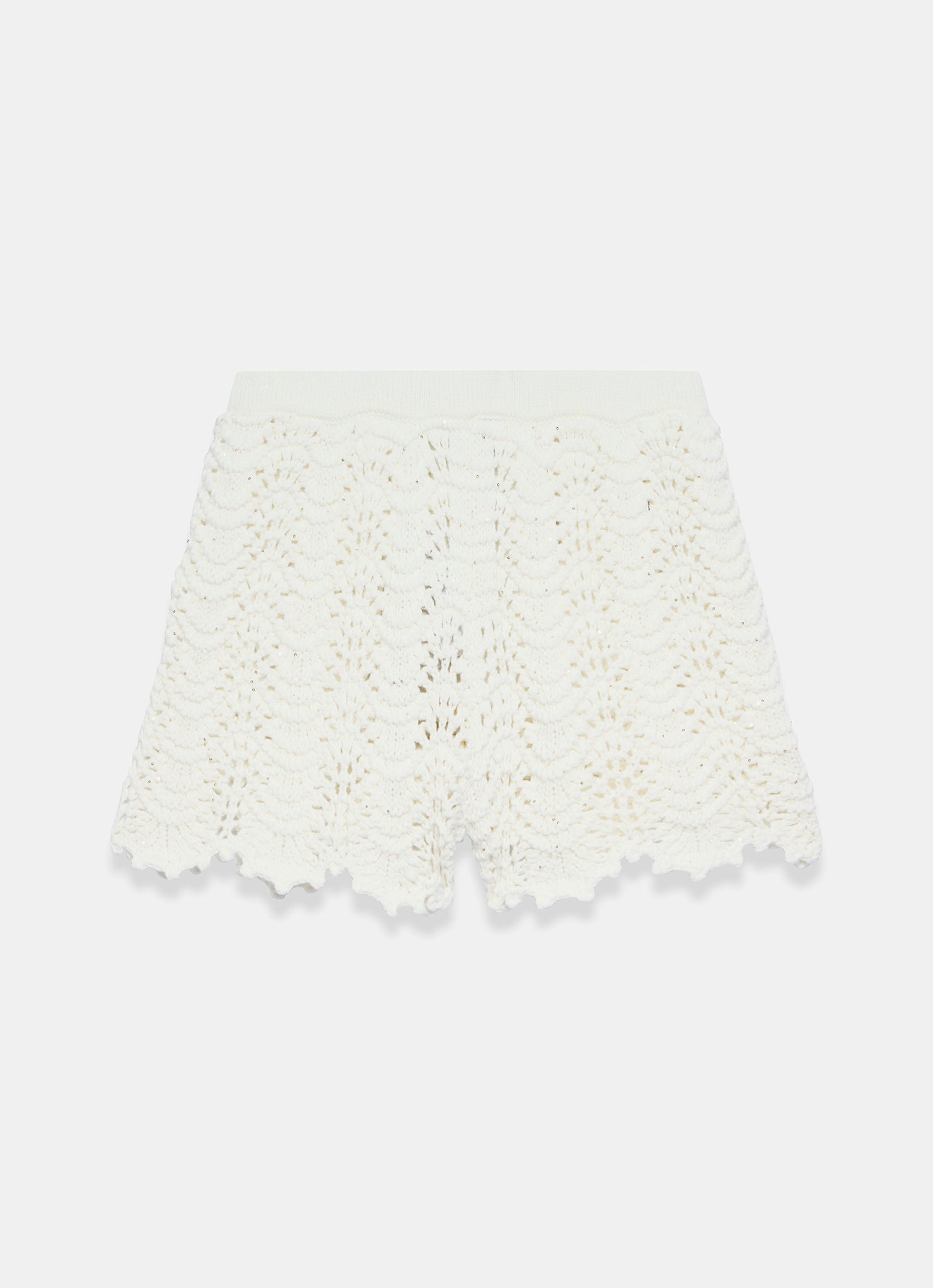 Cream Embellished Crochet Shorts