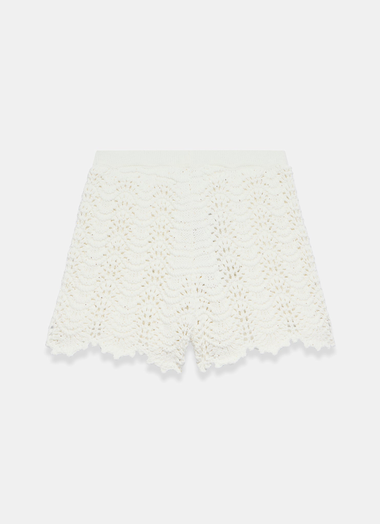 Cream Embellished Crochet Shorts