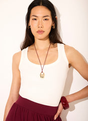 White Cotton Blend Scoop Neck Vest