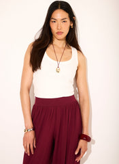 White Cotton Blend Scoop Neck Vest